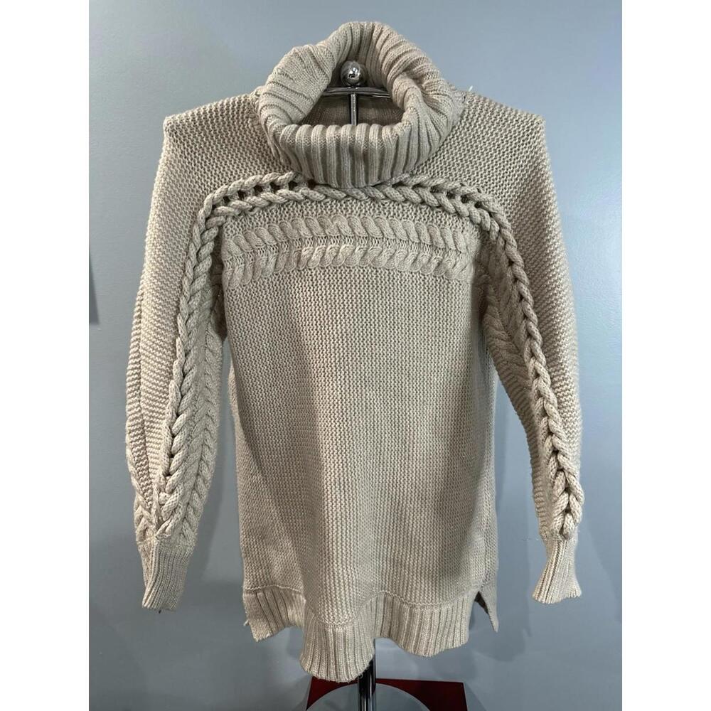 Simply Vera Vera Wang Sweater Womens XL Cable Knit turtleneck beige W/ sparkle *